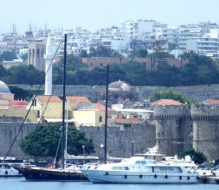 Marine  gate, the Suleiman Cami and town of Rhodes from the Azamara Quest